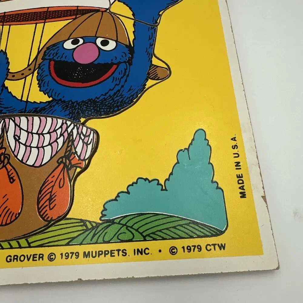 2 Vintage Playskool Sesame Street Big Bird Grover Wood Puzzles